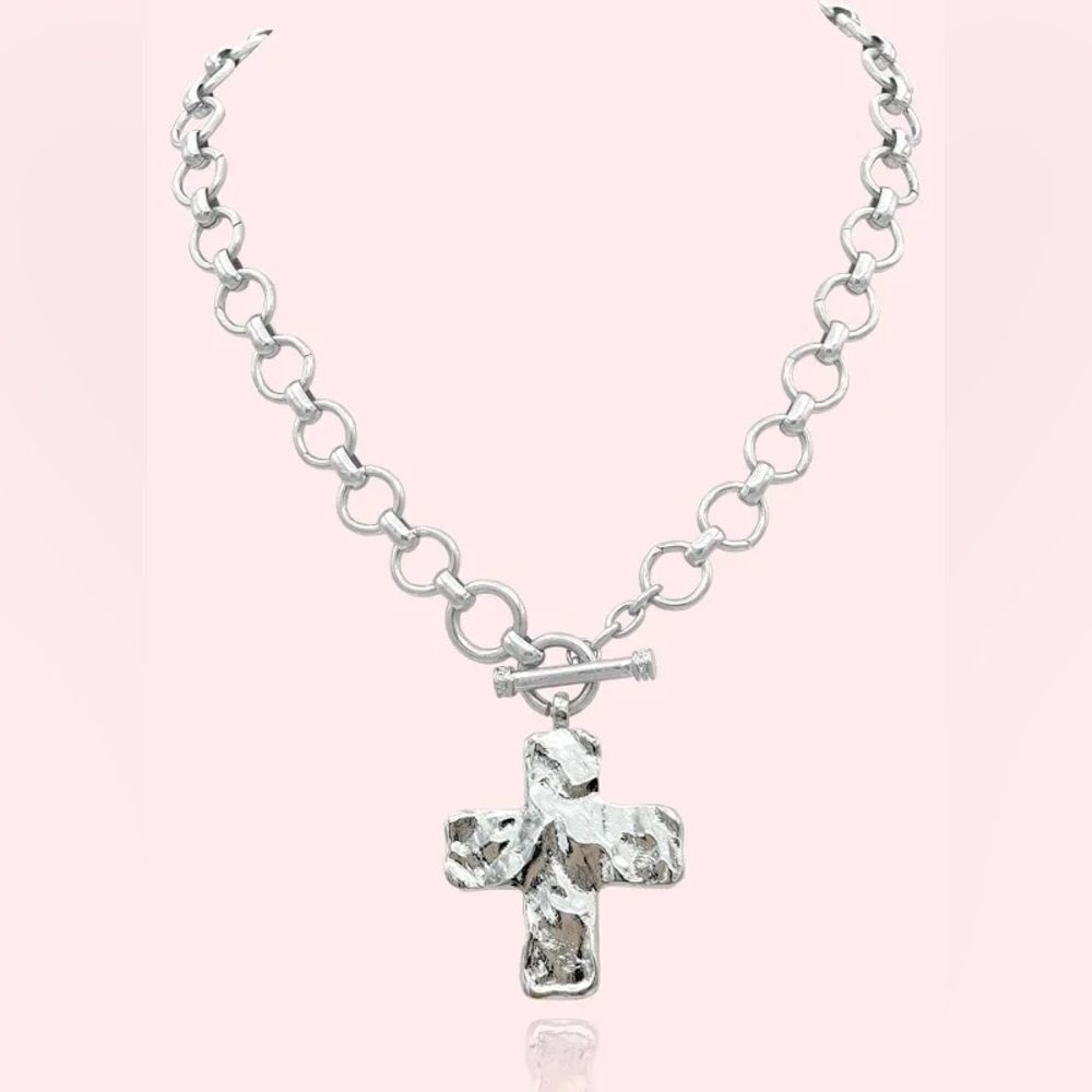 silver cross necklace A742